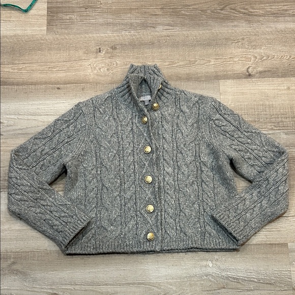 J. Crew Gray Cable Knit Sweater with Gold Buttons - Picture 1 of 3